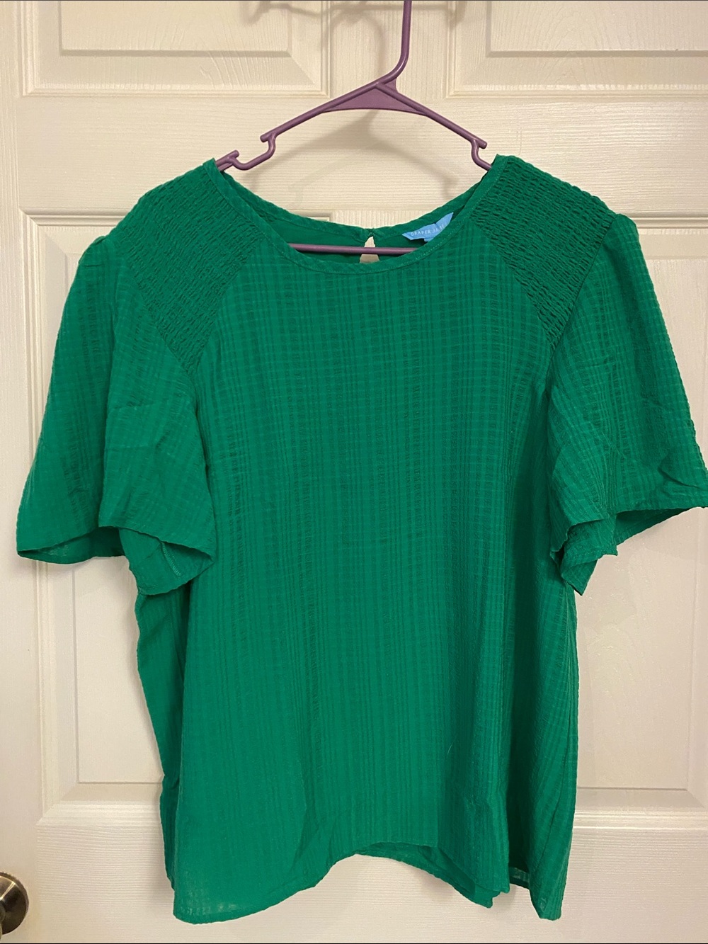 Draper James Emerald Green Short Sleeve Textured Blouse
